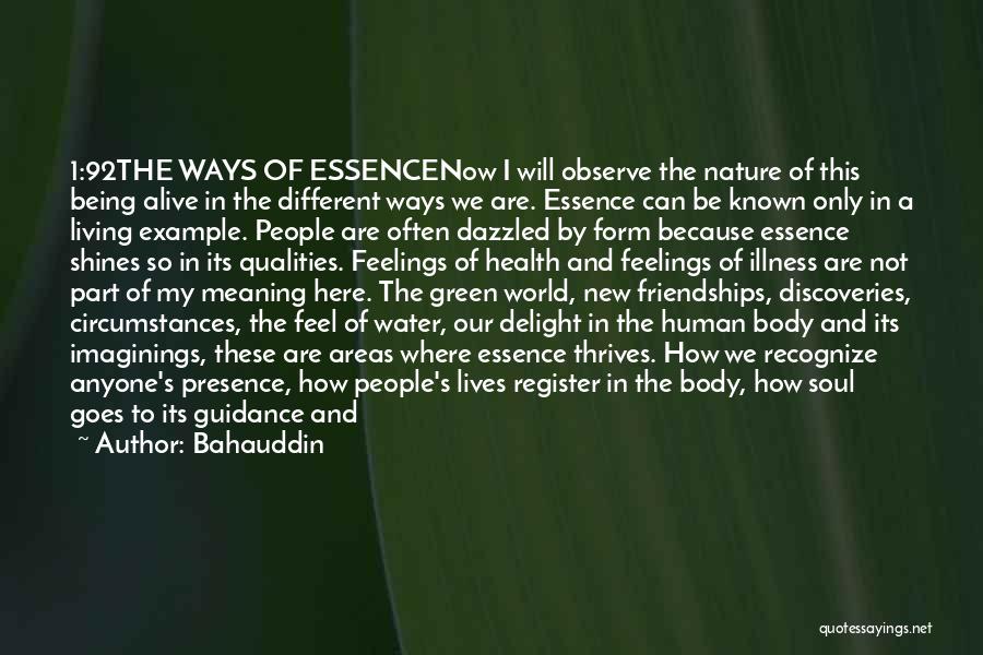 Bahauddin Quotes: 1:92the Ways Of Essencenow I Will Observe The Nature Of This Being Alive In The Different Ways We Are. Essence