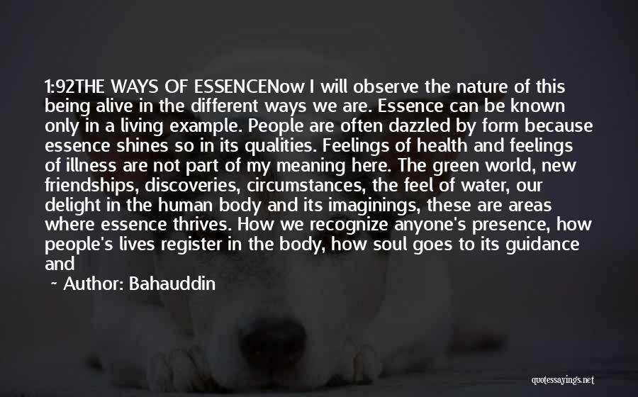 Bahauddin Quotes: 1:92the Ways Of Essencenow I Will Observe The Nature Of This Being Alive In The Different Ways We Are. Essence