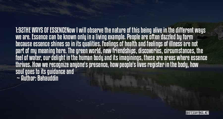 Bahauddin Quotes: 1:92the Ways Of Essencenow I Will Observe The Nature Of This Being Alive In The Different Ways We Are. Essence