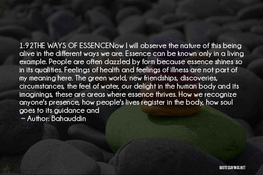 Bahauddin Quotes: 1:92the Ways Of Essencenow I Will Observe The Nature Of This Being Alive In The Different Ways We Are. Essence