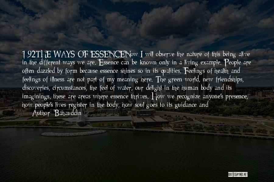Bahauddin Quotes: 1:92the Ways Of Essencenow I Will Observe The Nature Of This Being Alive In The Different Ways We Are. Essence