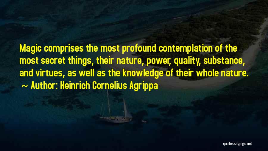 Heinrich Cornelius Agrippa Quotes: Magic Comprises The Most Profound Contemplation Of The Most Secret Things, Their Nature, Power, Quality, Substance, And Virtues, As Well