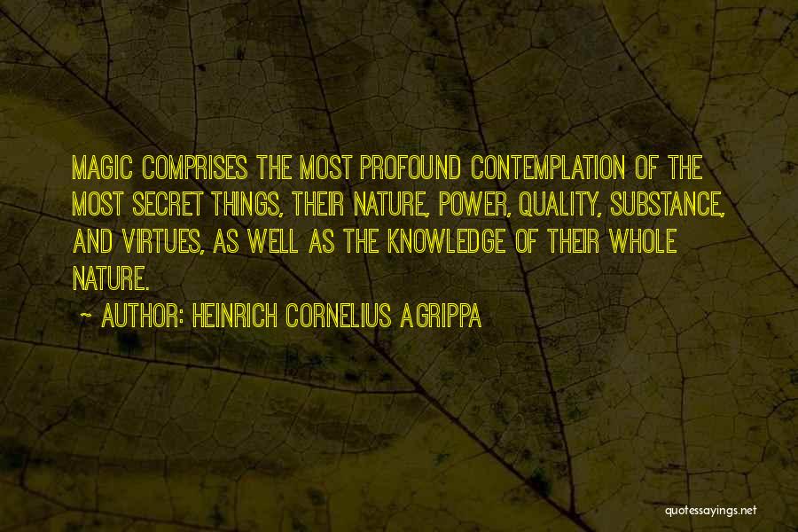 Heinrich Cornelius Agrippa Quotes: Magic Comprises The Most Profound Contemplation Of The Most Secret Things, Their Nature, Power, Quality, Substance, And Virtues, As Well