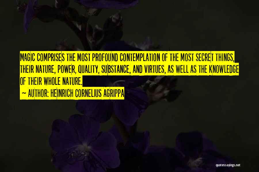 Heinrich Cornelius Agrippa Quotes: Magic Comprises The Most Profound Contemplation Of The Most Secret Things, Their Nature, Power, Quality, Substance, And Virtues, As Well