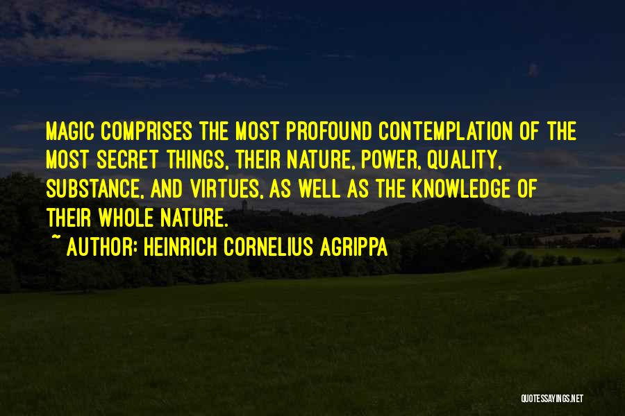 Heinrich Cornelius Agrippa Quotes: Magic Comprises The Most Profound Contemplation Of The Most Secret Things, Their Nature, Power, Quality, Substance, And Virtues, As Well