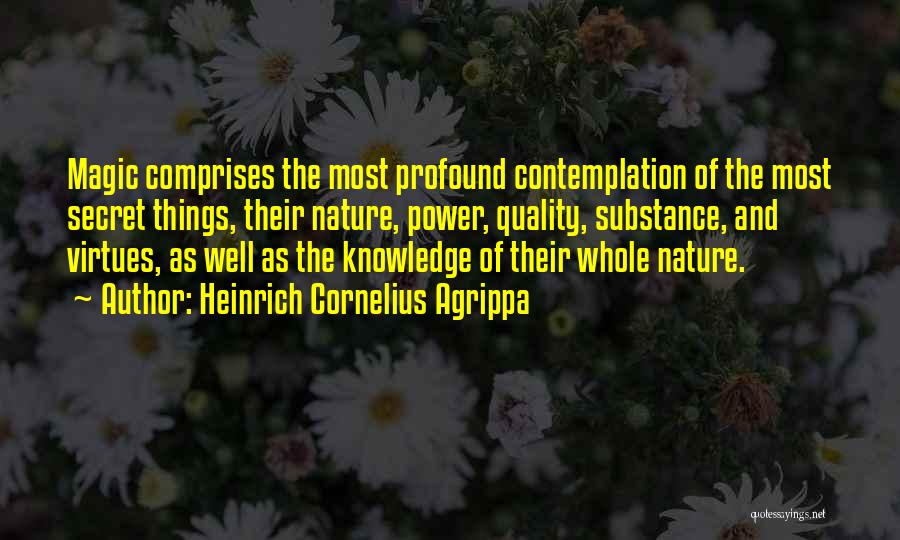 Heinrich Cornelius Agrippa Quotes: Magic Comprises The Most Profound Contemplation Of The Most Secret Things, Their Nature, Power, Quality, Substance, And Virtues, As Well