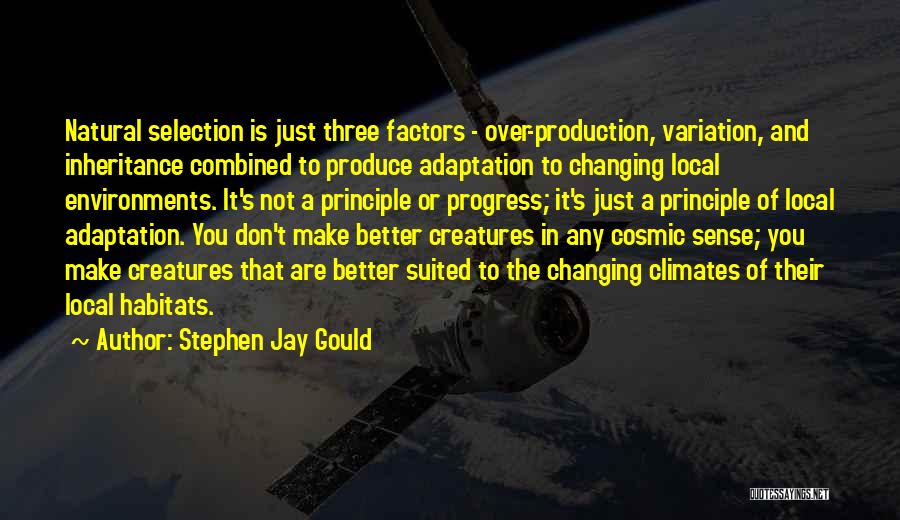 Stephen Jay Gould Quotes: Natural Selection Is Just Three Factors - Over-production, Variation, And Inheritance Combined To Produce Adaptation To Changing Local Environments. It's