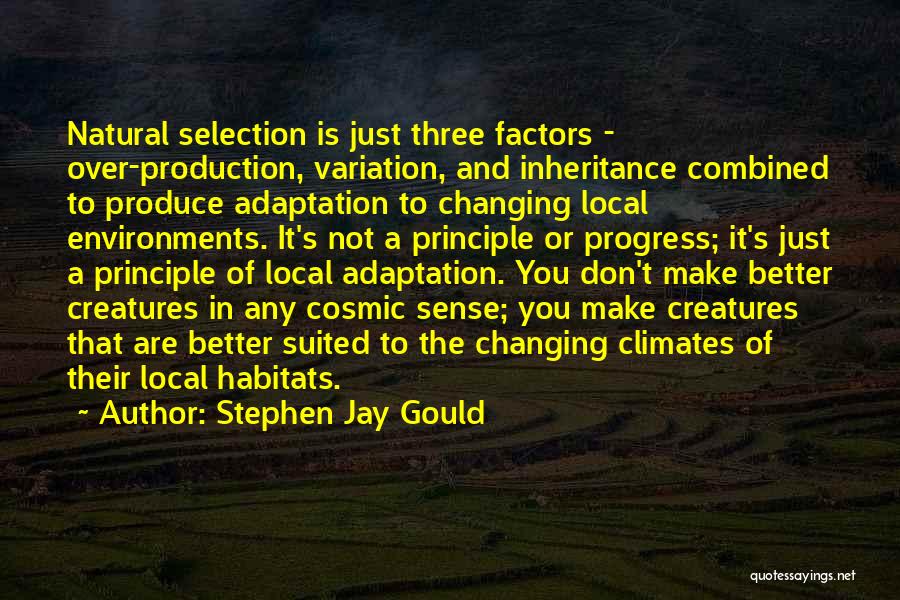 Stephen Jay Gould Quotes: Natural Selection Is Just Three Factors - Over-production, Variation, And Inheritance Combined To Produce Adaptation To Changing Local Environments. It's