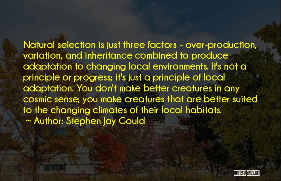 Stephen Jay Gould Quotes: Natural Selection Is Just Three Factors - Over-production, Variation, And Inheritance Combined To Produce Adaptation To Changing Local Environments. It's