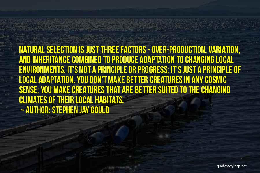 Stephen Jay Gould Quotes: Natural Selection Is Just Three Factors - Over-production, Variation, And Inheritance Combined To Produce Adaptation To Changing Local Environments. It's