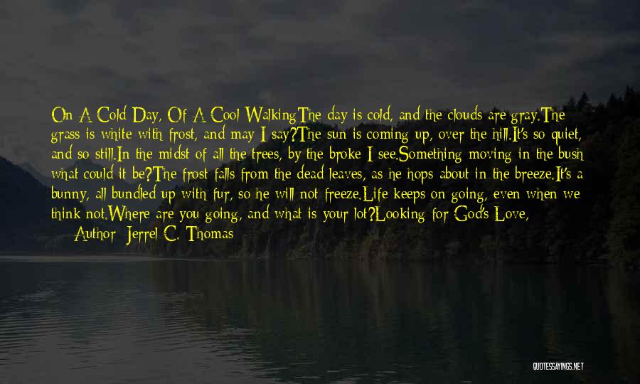 Jerrel C. Thomas Quotes: On A Cold Day, Of A Cool Walkingthe Day Is Cold, And The Clouds Are Gray.the Grass Is White With