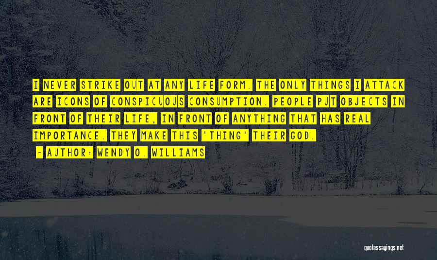 Wendy O. Williams Quotes: I Never Strike Out At Any Life Form. The Only Things I Attack Are Icons Of Conspicuous Consumption. People Put