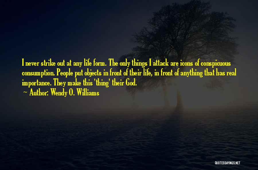 Wendy O. Williams Quotes: I Never Strike Out At Any Life Form. The Only Things I Attack Are Icons Of Conspicuous Consumption. People Put