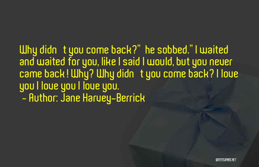 Jane Harvey-Berrick Quotes: Why Didn't You Come Back? He Sobbed.i Waited And Waited For You, Like I Said I Would, But You Never