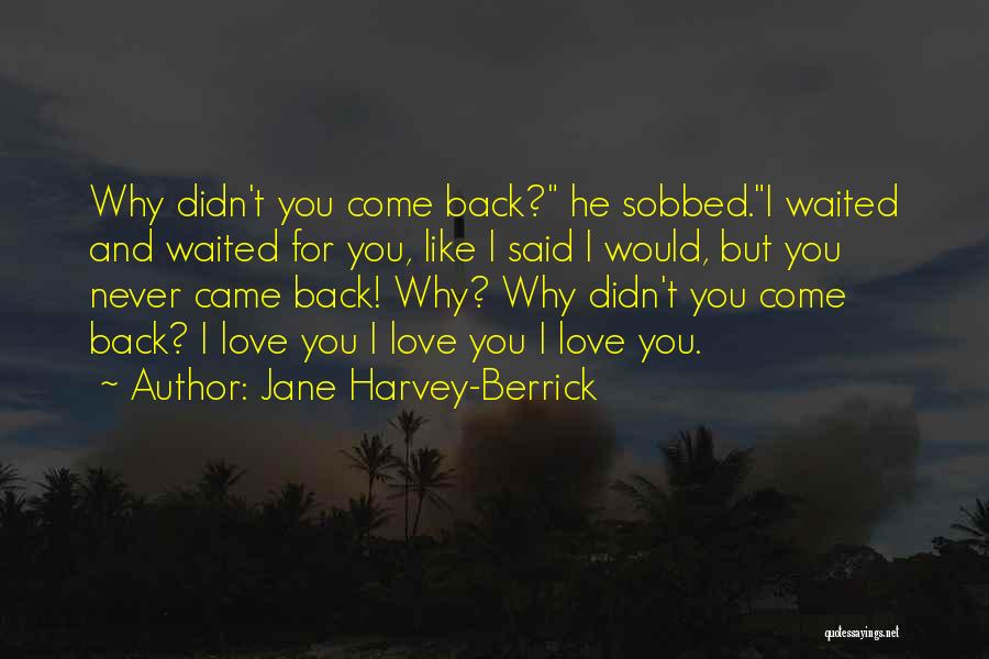 Jane Harvey-Berrick Quotes: Why Didn't You Come Back? He Sobbed.i Waited And Waited For You, Like I Said I Would, But You Never