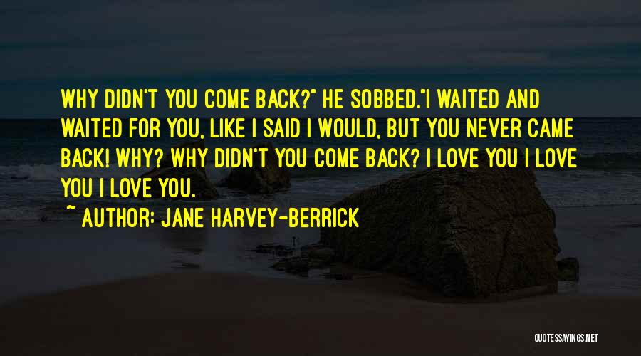 Jane Harvey-Berrick Quotes: Why Didn't You Come Back? He Sobbed.i Waited And Waited For You, Like I Said I Would, But You Never