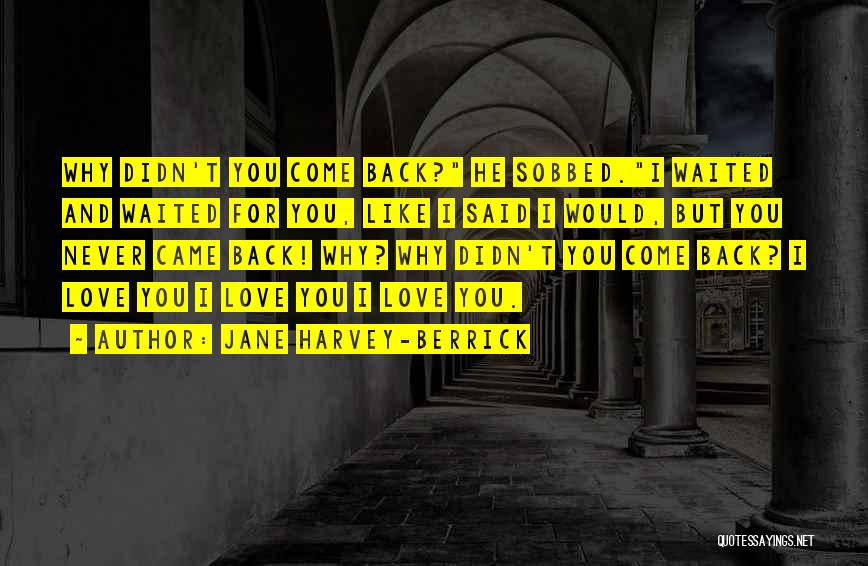 Jane Harvey-Berrick Quotes: Why Didn't You Come Back? He Sobbed.i Waited And Waited For You, Like I Said I Would, But You Never