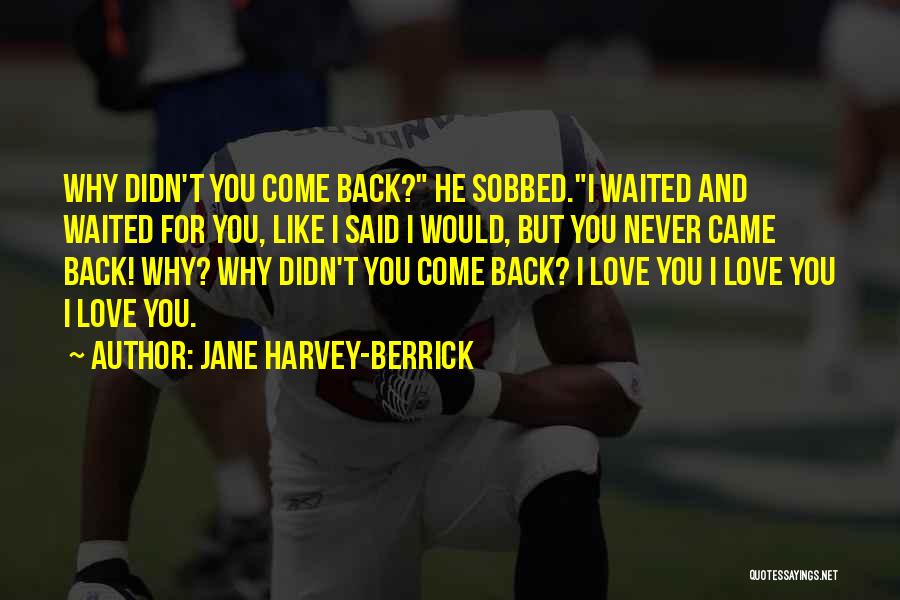 Jane Harvey-Berrick Quotes: Why Didn't You Come Back? He Sobbed.i Waited And Waited For You, Like I Said I Would, But You Never