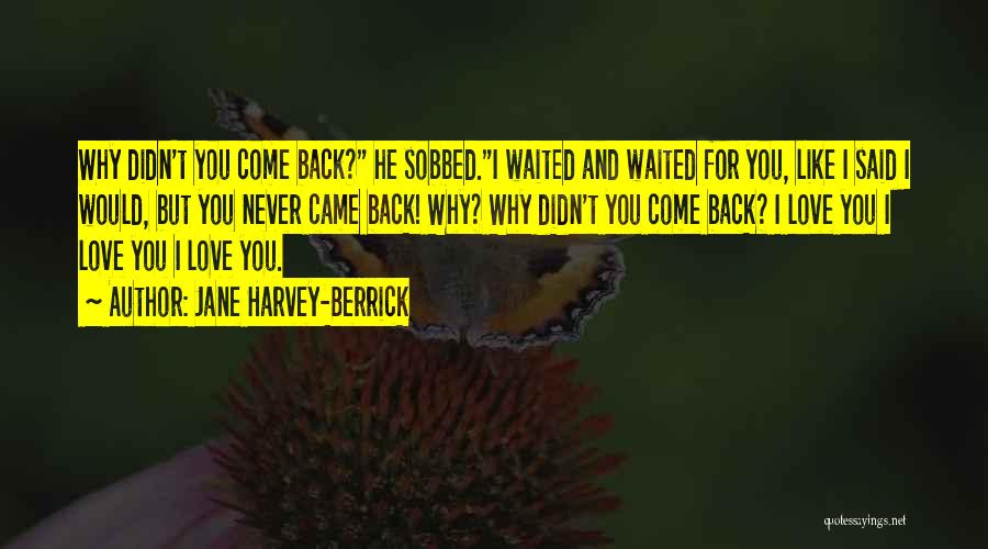 Jane Harvey-Berrick Quotes: Why Didn't You Come Back? He Sobbed.i Waited And Waited For You, Like I Said I Would, But You Never