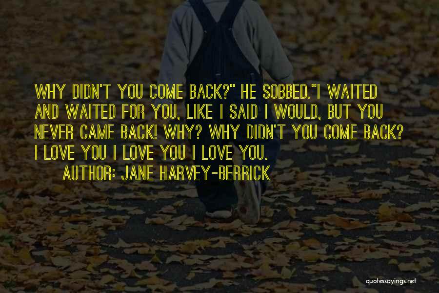 Jane Harvey-Berrick Quotes: Why Didn't You Come Back? He Sobbed.i Waited And Waited For You, Like I Said I Would, But You Never