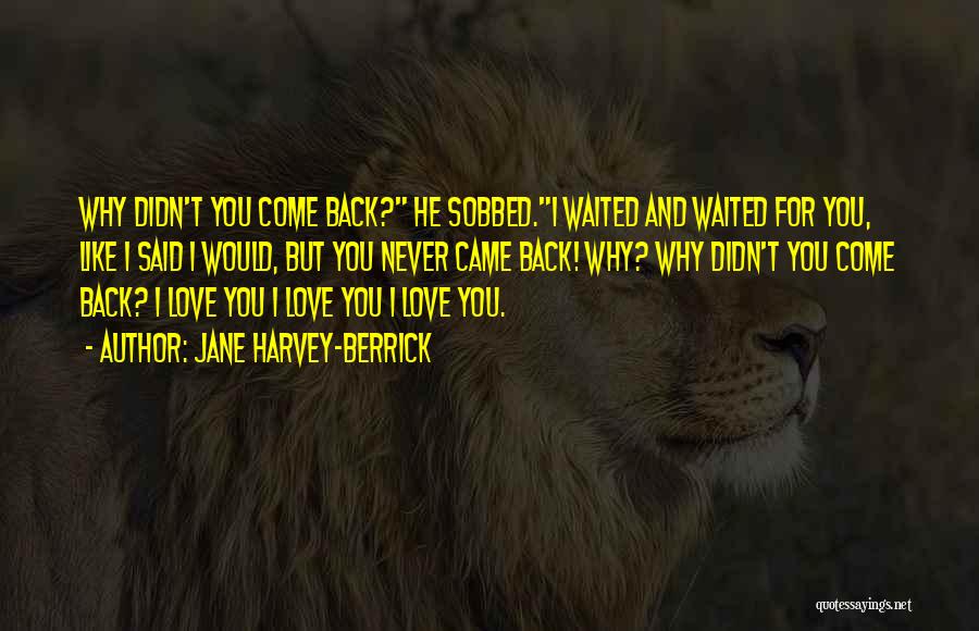 Jane Harvey-Berrick Quotes: Why Didn't You Come Back? He Sobbed.i Waited And Waited For You, Like I Said I Would, But You Never