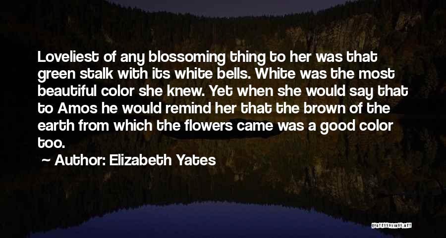 Elizabeth Yates Quotes: Loveliest Of Any Blossoming Thing To Her Was That Green Stalk With Its White Bells. White Was The Most Beautiful