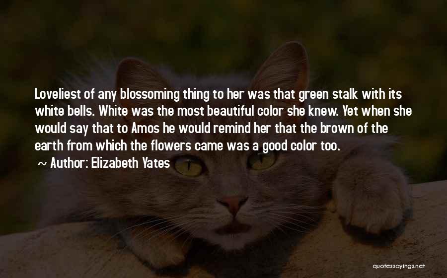Elizabeth Yates Quotes: Loveliest Of Any Blossoming Thing To Her Was That Green Stalk With Its White Bells. White Was The Most Beautiful