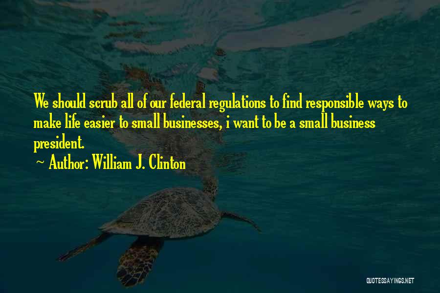 William J. Clinton Quotes: We Should Scrub All Of Our Federal Regulations To Find Responsible Ways To Make Life Easier To Small Businesses, I