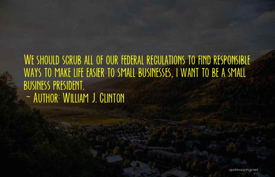 William J. Clinton Quotes: We Should Scrub All Of Our Federal Regulations To Find Responsible Ways To Make Life Easier To Small Businesses, I