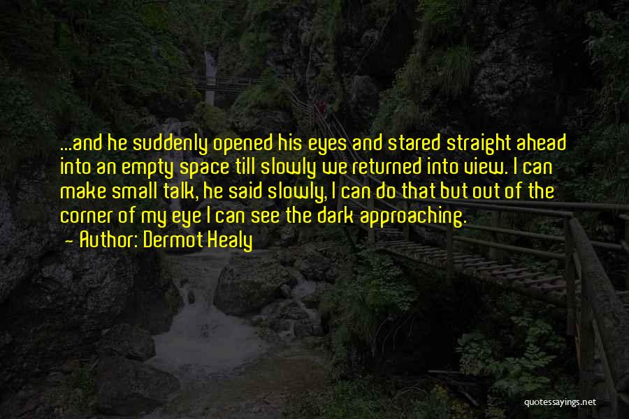 Dermot Healy Quotes: ...and He Suddenly Opened His Eyes And Stared Straight Ahead Into An Empty Space Till Slowly We Returned Into View.