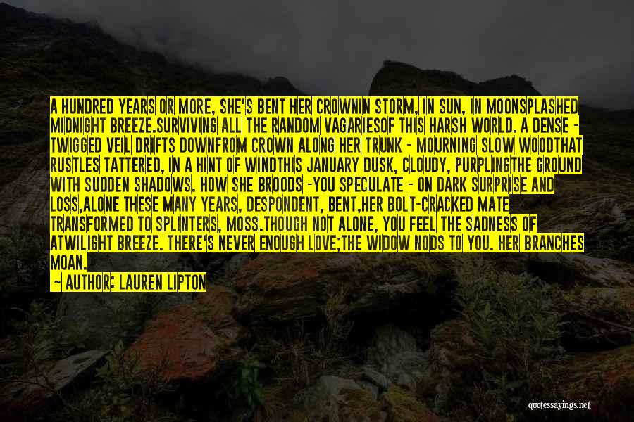 Lauren Lipton Quotes: A Hundred Years Or More, She's Bent Her Crownin Storm, In Sun, In Moonsplashed Midnight Breeze.surviving All The Random Vagariesof