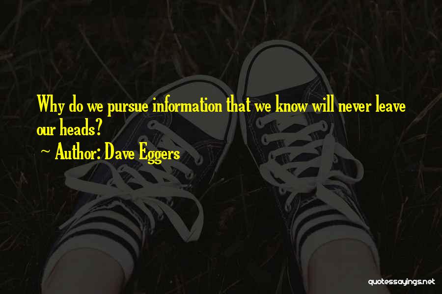 Dave Eggers Quotes: Why Do We Pursue Information That We Know Will Never Leave Our Heads?