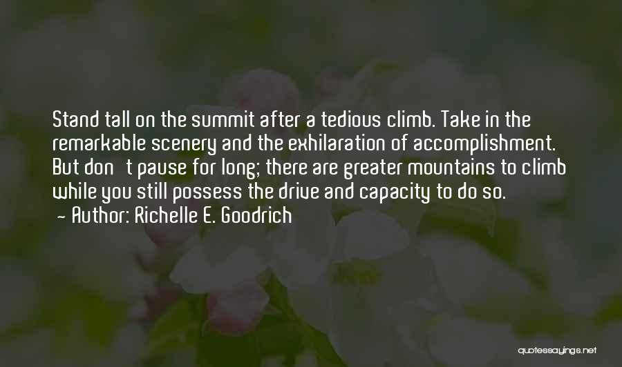 Richelle E. Goodrich Quotes: Stand Tall On The Summit After A Tedious Climb. Take In The Remarkable Scenery And The Exhilaration Of Accomplishment. But