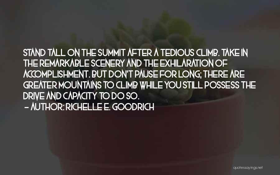 Richelle E. Goodrich Quotes: Stand Tall On The Summit After A Tedious Climb. Take In The Remarkable Scenery And The Exhilaration Of Accomplishment. But