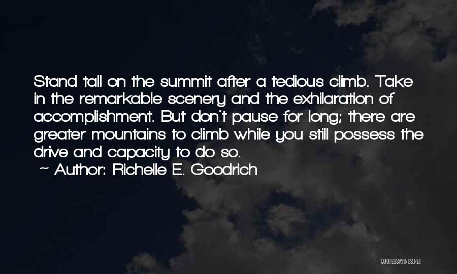 Richelle E. Goodrich Quotes: Stand Tall On The Summit After A Tedious Climb. Take In The Remarkable Scenery And The Exhilaration Of Accomplishment. But