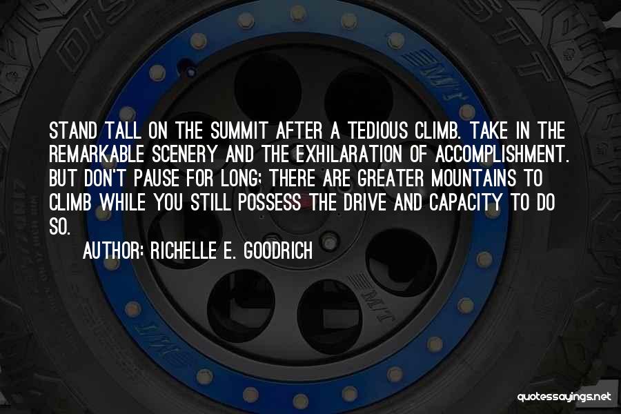 Richelle E. Goodrich Quotes: Stand Tall On The Summit After A Tedious Climb. Take In The Remarkable Scenery And The Exhilaration Of Accomplishment. But