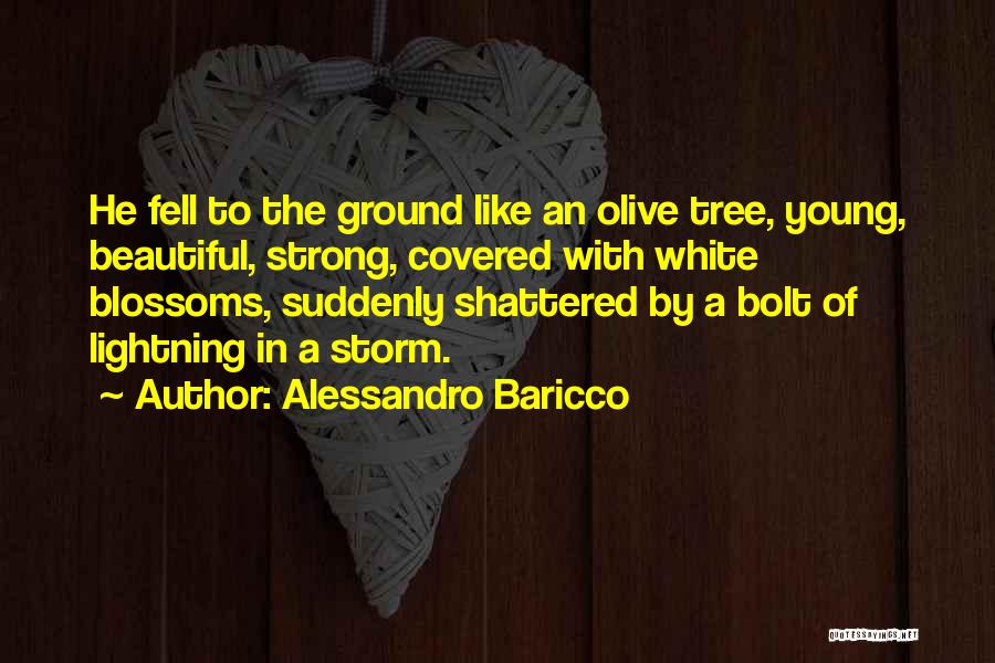 Alessandro Baricco Quotes: He Fell To The Ground Like An Olive Tree, Young, Beautiful, Strong, Covered With White Blossoms, Suddenly Shattered By A