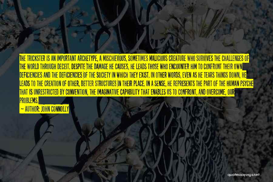 John Connolly Quotes: The Trickster Is An Important Archetype, A Mischievous, Sometimes Malicious Creature Who Survives The Challenges Of The World Through Deceit.