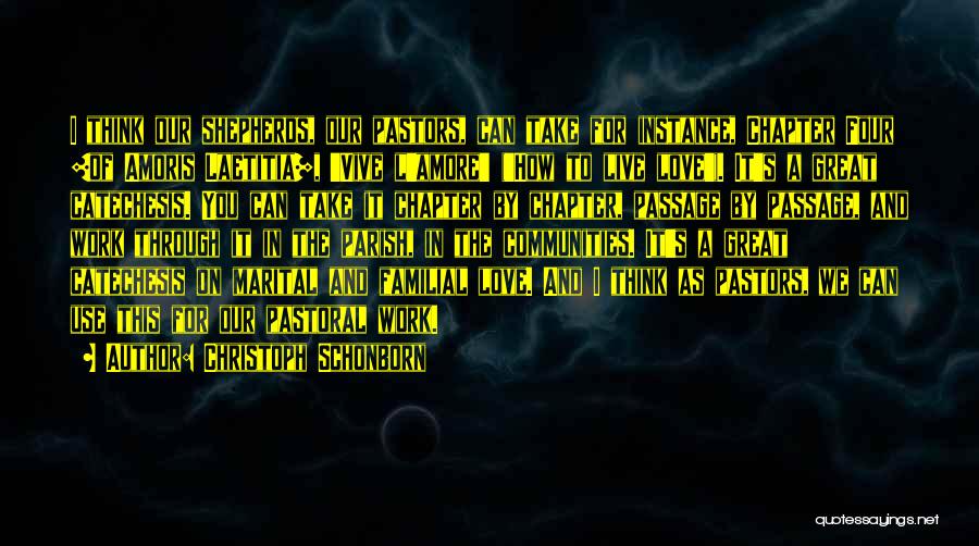 Christoph Schonborn Quotes: I Think Our Shepherds, Our Pastors, Can Take For Instance, Chapter Four [of Amoris Laetitia], 'vive L'amore' ('how To Live