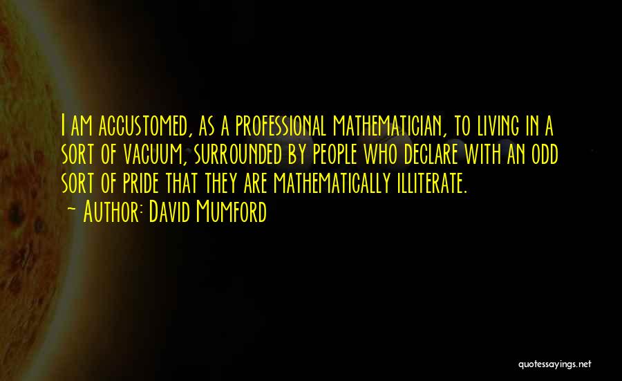 David Mumford Quotes: I Am Accustomed, As A Professional Mathematician, To Living In A Sort Of Vacuum, Surrounded By People Who Declare With