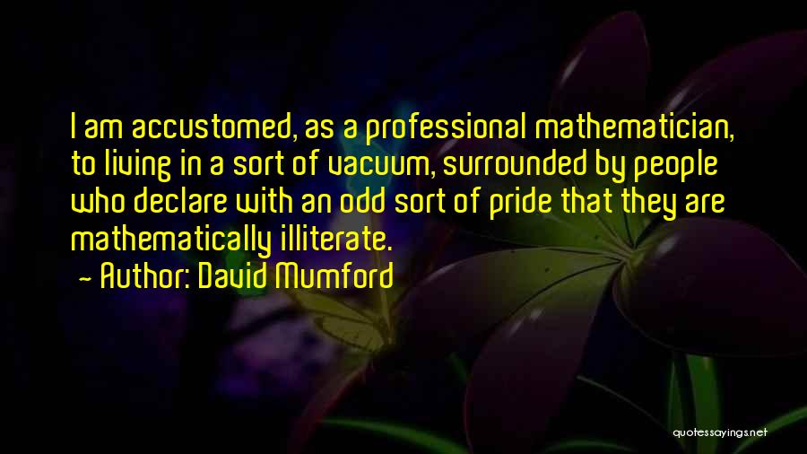 David Mumford Quotes: I Am Accustomed, As A Professional Mathematician, To Living In A Sort Of Vacuum, Surrounded By People Who Declare With