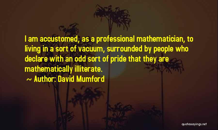 David Mumford Quotes: I Am Accustomed, As A Professional Mathematician, To Living In A Sort Of Vacuum, Surrounded By People Who Declare With