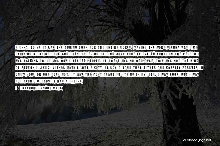 Sandor Marai Quotes: Vienna, To Me It Was The Tuning Fork For The Entire World. Saying The Word Vienna Was Like Striking A
