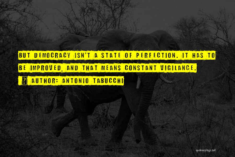 Antonio Tabucchi Quotes: But Democracy Isn't A State Of Perfection. It Has To Be Improved, And That Means Constant Vigilance.