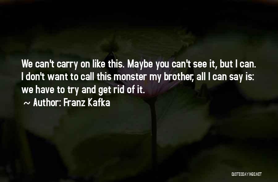 Franz Kafka Quotes: We Can't Carry On Like This. Maybe You Can't See It, But I Can. I Don't Want To Call This