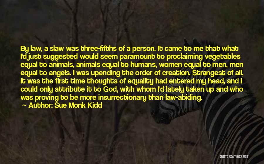 Sue Monk Kidd Quotes: By Law, A Slaw Was Three-fifths Of A Person. It Came To Me That What I'd Just Suggested Would Seem