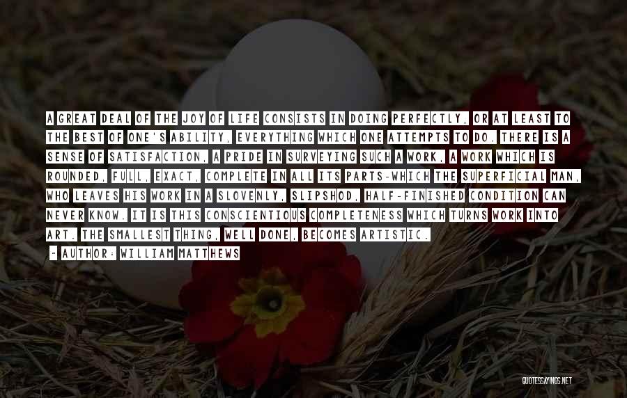William Matthews Quotes: A Great Deal Of The Joy Of Life Consists In Doing Perfectly, Or At Least To The Best Of One's