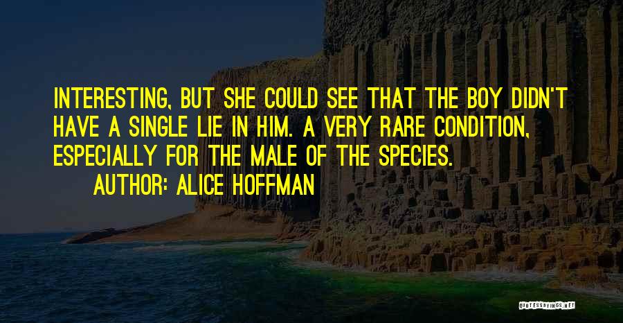 Alice Hoffman Quotes: Interesting, But She Could See That The Boy Didn't Have A Single Lie In Him. A Very Rare Condition, Especially