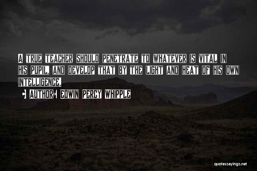 Edwin Percy Whipple Quotes: A True Teacher Should Penetrate To Whatever Is Vital In His Pupil, And Develop That By The Light And Heat