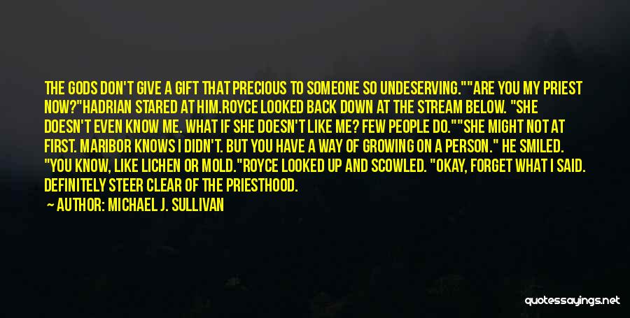 Michael J. Sullivan Quotes: The Gods Don't Give A Gift That Precious To Someone So Undeserving.are You My Priest Now?hadrian Stared At Him.royce Looked